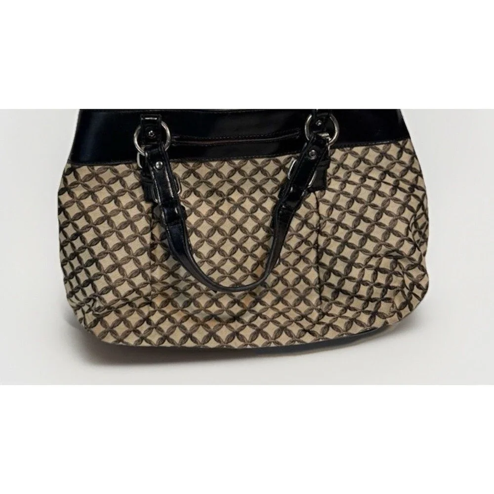 Dana Buchman Monogram Shoulder Bag Black Leather Trim Red Lining Purse